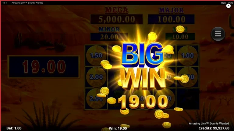 Pemandangan gurun bertema koboi dalam slot Amazing Link Bounty Wanted