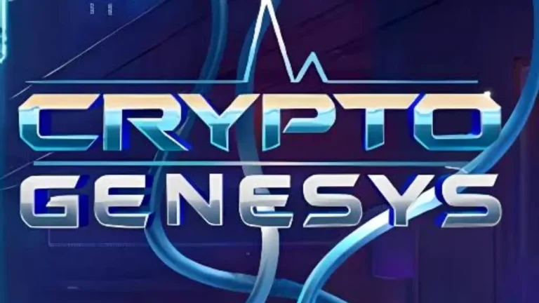 Tampilan layar permainan slot Crypto Genesys dengan tema cyberpunk