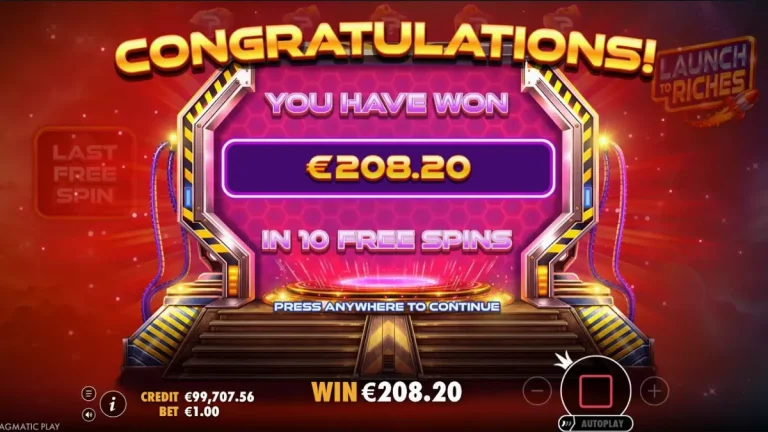 Tampilan visual futuristik slot Launch to Riches dengan latar belakang nebula luar angkasa.