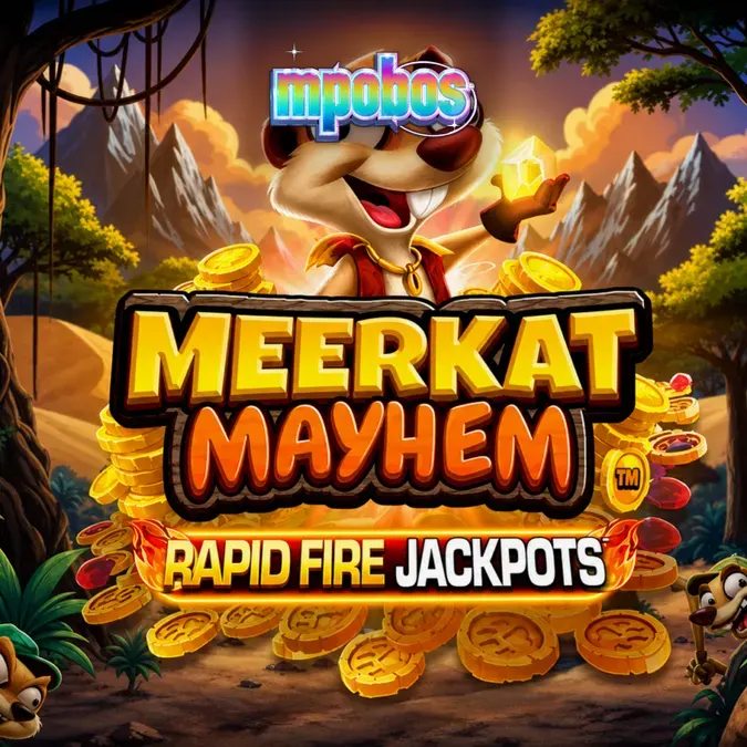 Tampilan antarmuka mobile slot Meerkat Mayhem yang menunjukkan grid 6x4 dan tombol kontrol yang mudah diakses.